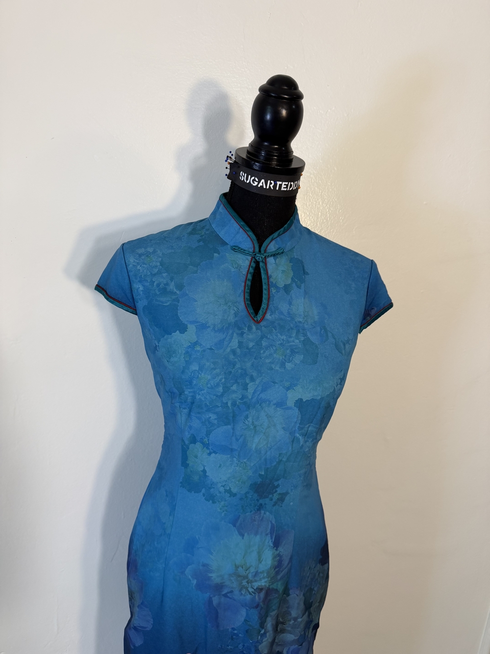 Blue Floral Cheongsam Maxi Dress - Picture 4 of 12
